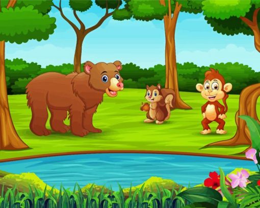 Jungle Animal Gathering Cartoon Diamond Paintings