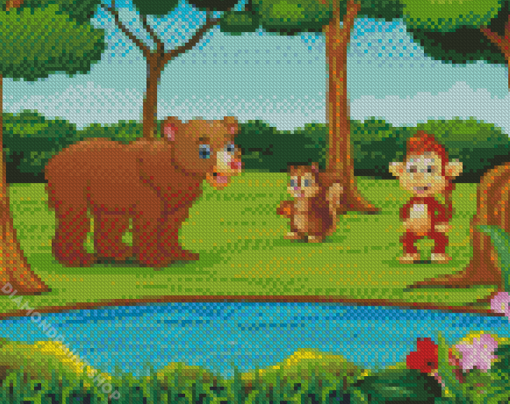 Jungle Animal Gathering Cartoon Diamond Paintings