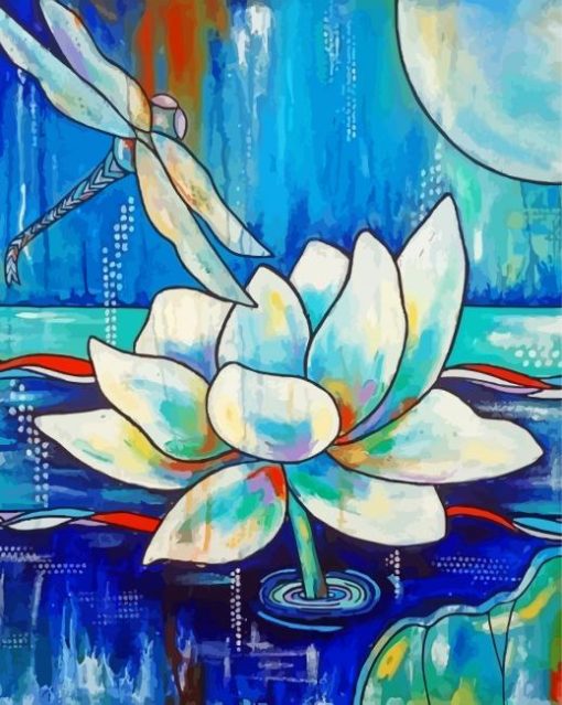 Moon Lily And Dragonfly Art Diamond Paintings