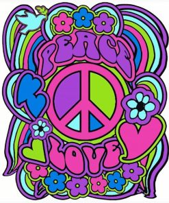 Peace Love Hippie Illustration Diamond Paintings