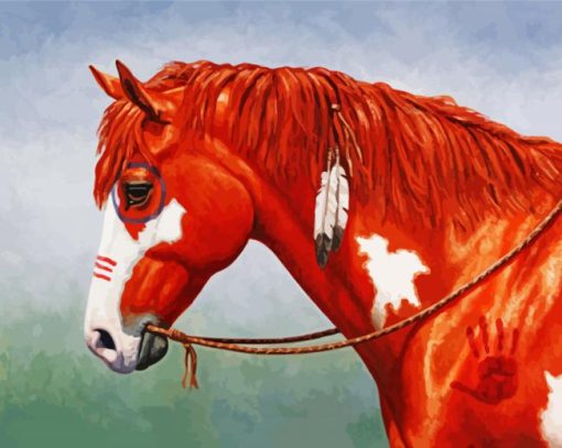 Red Native American Horse Diamond Paintings