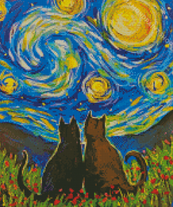 Starry Night Black Cats Diamond Paintings