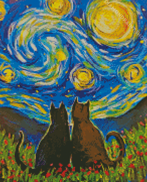 Starry Night Black Cats Diamond Paintings