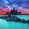 Sunset At Detroit Skyline Diamond Paintings