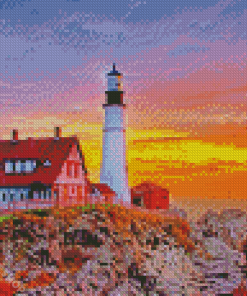 Sunset Portland Lightouse Diamond Paintings