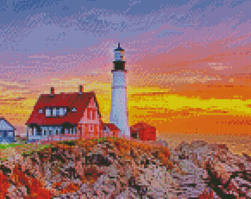 Sunset Portland Lightouse Diamond Paintings