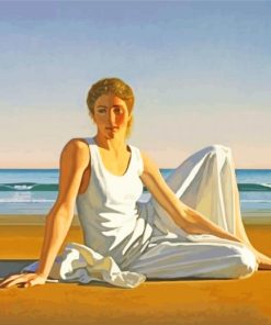 Aesthetic Woman Sitting On Beach Diamond Paintings