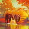 African Elephant In Water Diamond Paintings