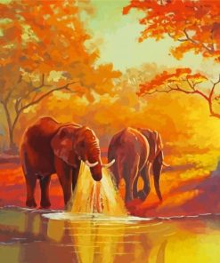 African Elephant In Water Diamond Paintings