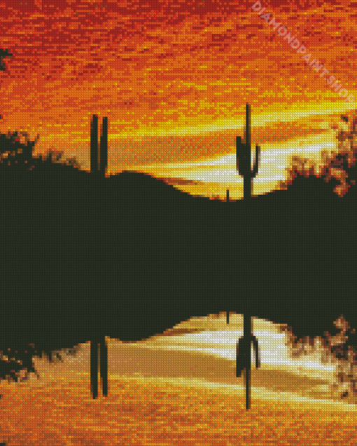 Cactus Sunset Reflection Diamond Paintings