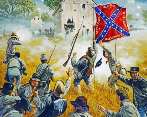 Civil Soldiers With Confederate Flag Diamond Paintings