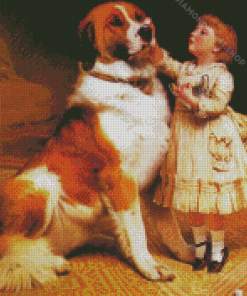 Cute Dog With Child Diamond Paintings