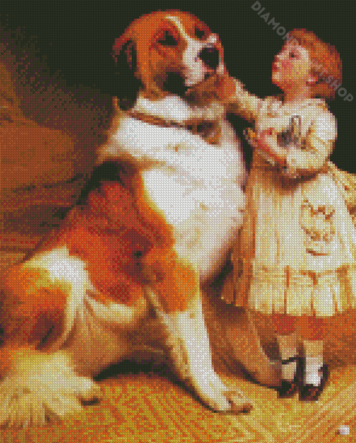 Cute Dog With Child Diamond Paintings