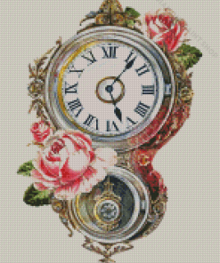 Floral Vintage Clock Diamond Paintings