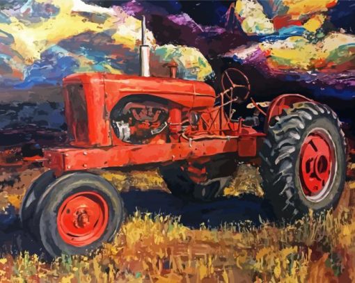 Old Red Tractor Diamond Paintings