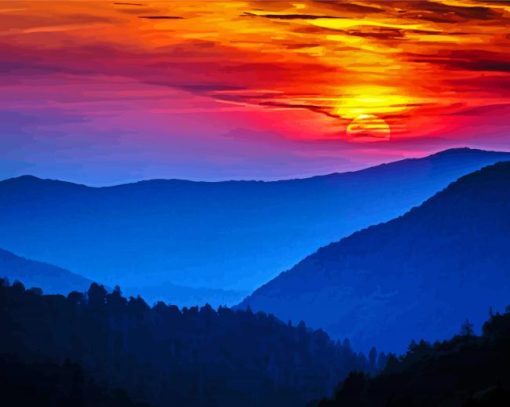 Smokey Mountains At Sunset Diamond Paintings