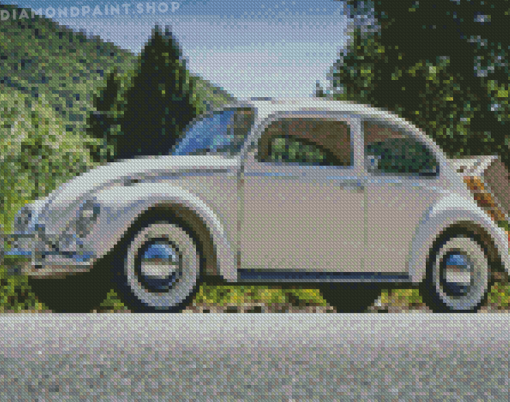 White Volkswagen Bug Diamond Paintings