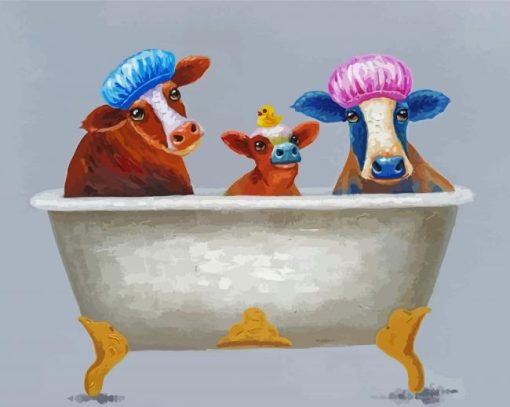 Cute Cows In Bathtub Diamond Paintings