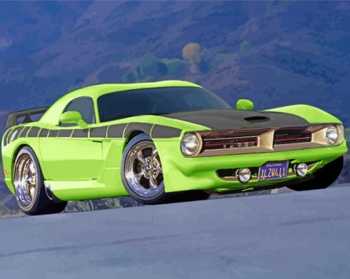 Green Dodge Barracuda Diamond Paintings