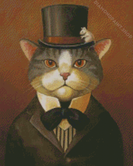 Vintage Cat With Hat Diamond Paintings