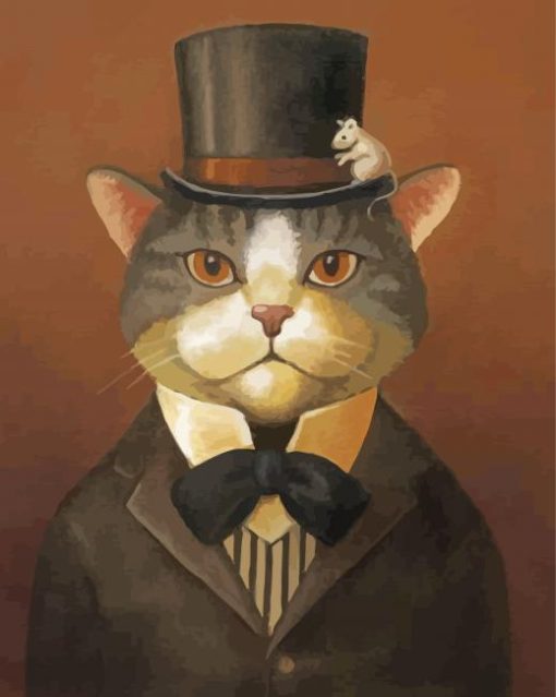 Vintage Cat With Hat Diamond Paintings