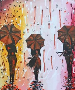 3 Women In Rain With Umbrellas Art Diamond Paintings