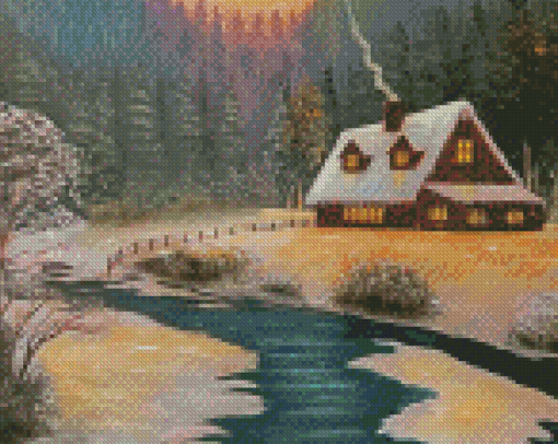 Amazing Snow Cabin Diamond Paintings