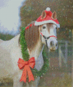 Christmas Horse With Wreath Diamond Paintings