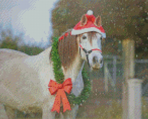 Christmas Horse With Wreath Diamond Paintings