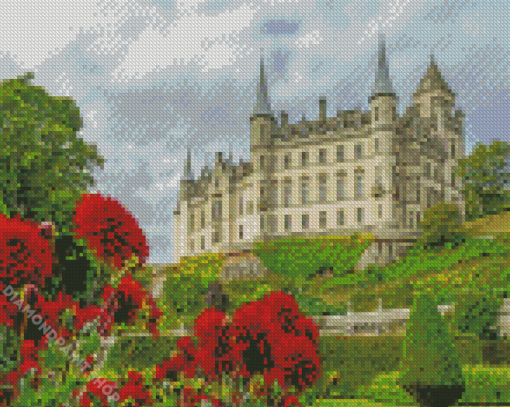 Dunrobin Castle And Flowers Diamond Paintings