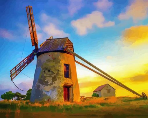 Dutch Windmill Sunset Diamond Paintings