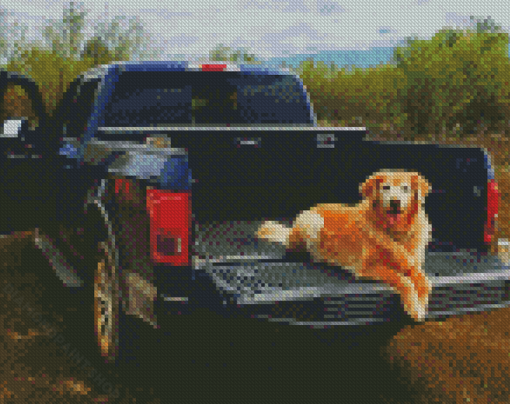 Golden Retriever Ride In Truck Diamond Paintings