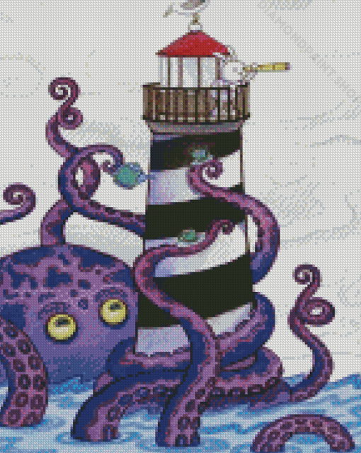 Lighthouse And Purple Octopus Diamond Paintings