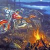 Motorcycle By Lake Diamond Paintings