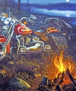 Motorcycle By Lake Diamond Paintings