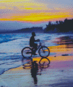 Riding A Bicycle On Beach Diamond Paintings