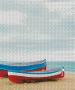 Row Of Wood Boats On Beach Diamond Paintings