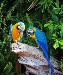 Two Parrots In Jungle Green With Blue Diamond Paintings