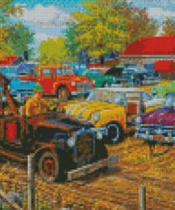 Vintage Old Cars In Yard Diamond Paintings