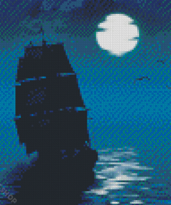 Whydah Ship Silhouette Moonlight Diamond Paintings