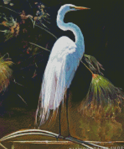 Aesthetic White Heron Bird Diamond Paintings