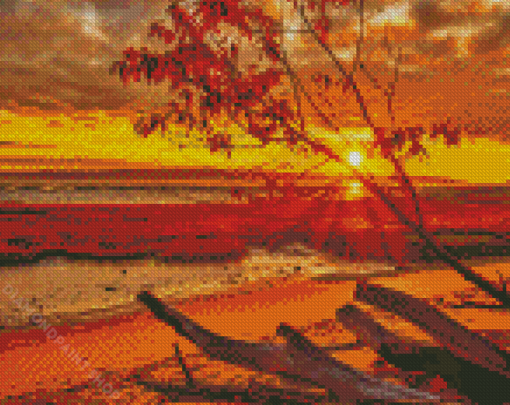 Beach Fall Sunset Diamond Paintings