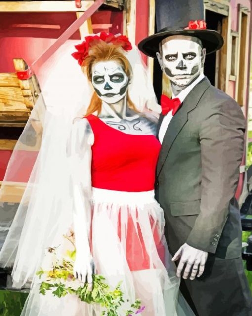 Fantasy Sugar Skull Wedding Couple Diamond Piantings