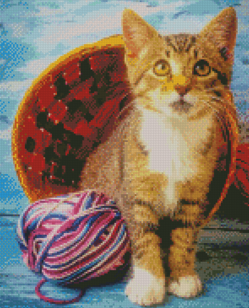 Kitten With Yarn Diamond Paintings