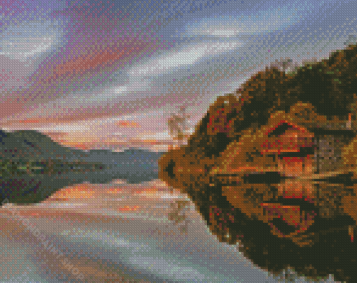 Lake Scenery English Cottage Diamond Paintings