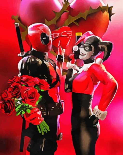 Romantic Harley And Deadpool Diamond Paintings