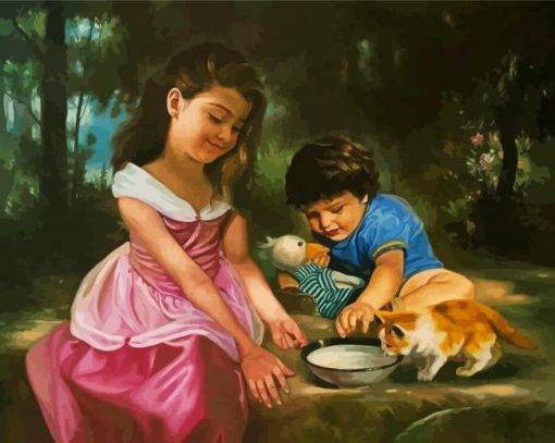 Babies And Kitten Diamond Paintings