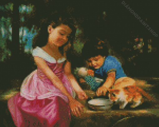 Babies And Kitten Diamond Paintings