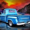 Blue Classic Chevy Truck Diamond Paintings