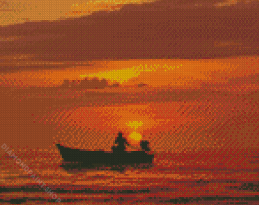 Boat Silhouette Sunset Diamond Paintings